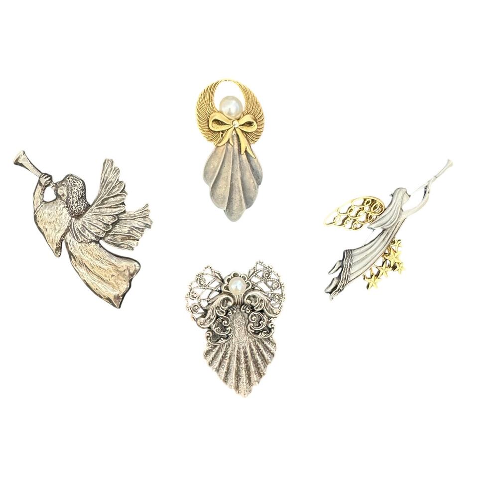 VTG Lot of Angel Brooch 4 Gift Collection Pin Jewelry Set Mom Birthday